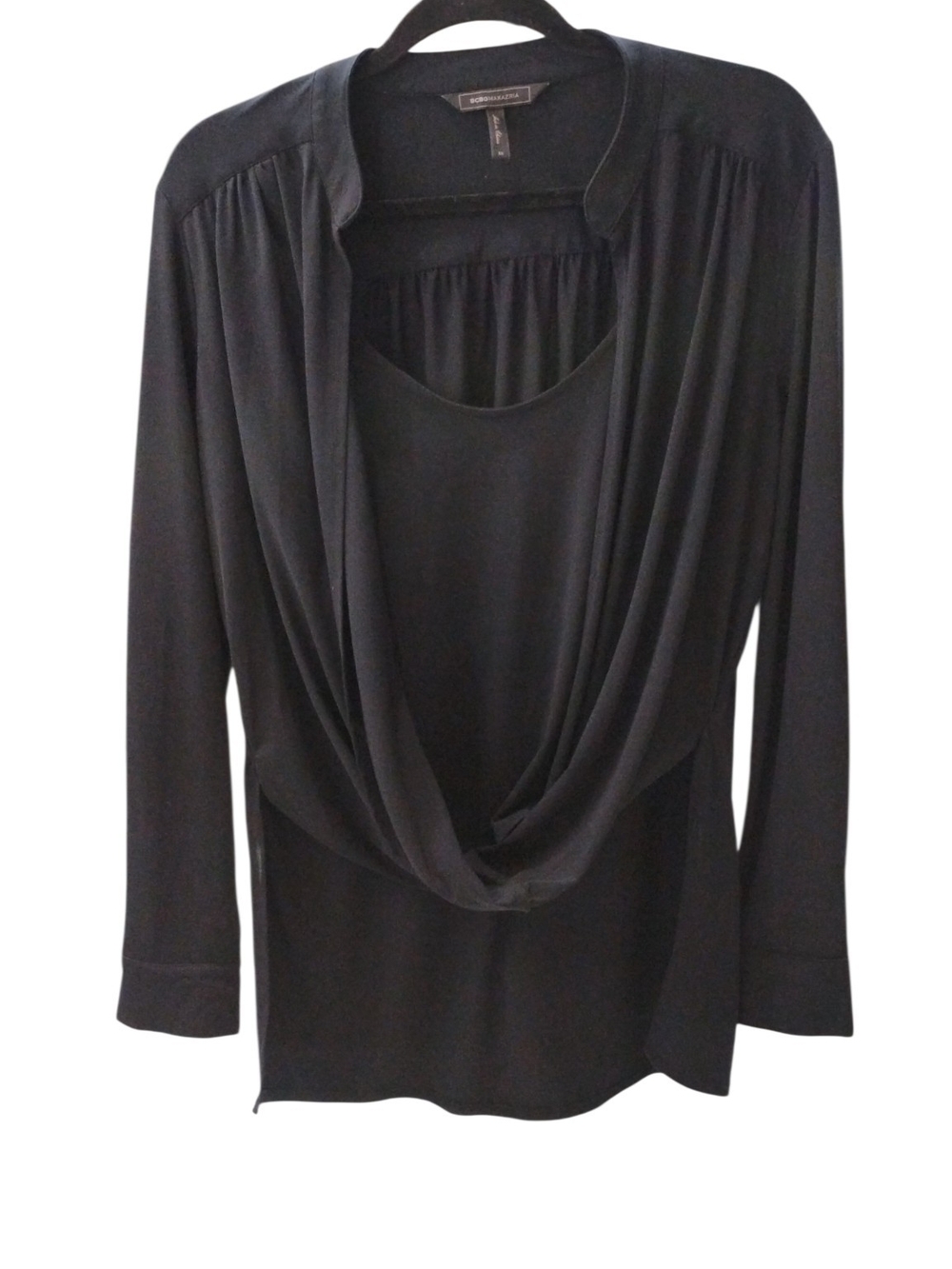 BCBGMaxAzria Black Draped Layered  Blouse Size M